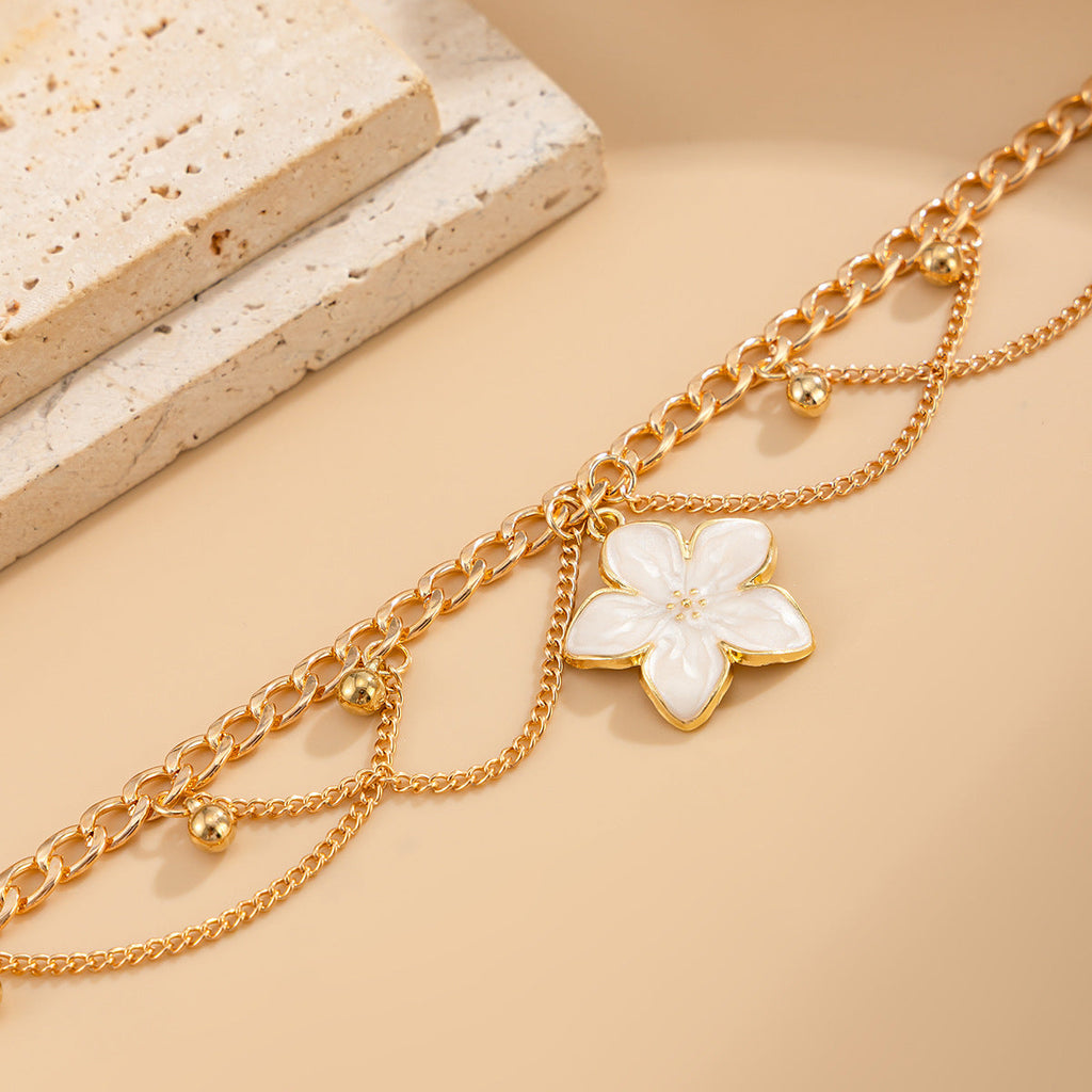 Blue Flower Pendant Chain Anklet — anklet, view 7