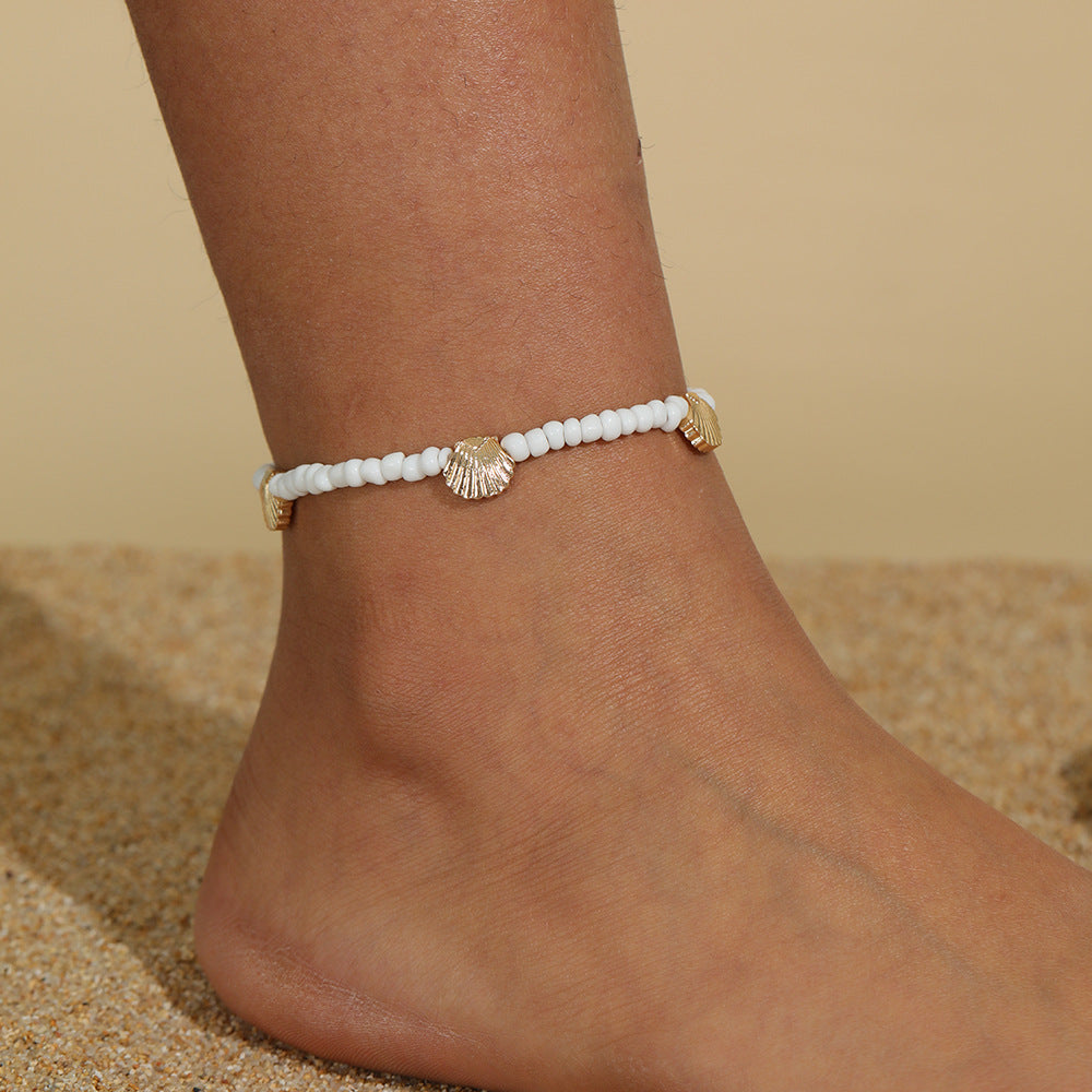 Blue Rhinestone Tassel Chain Anklet — gold anklet, view 3