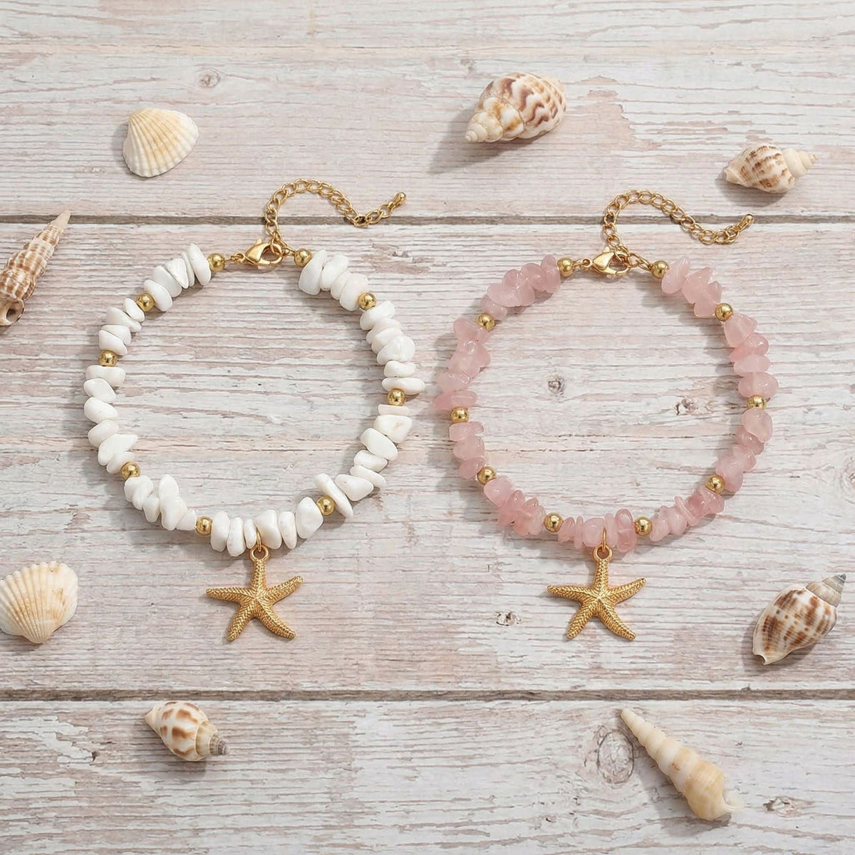 Irregular Stone and Starfish Anklet — anklet, view 6