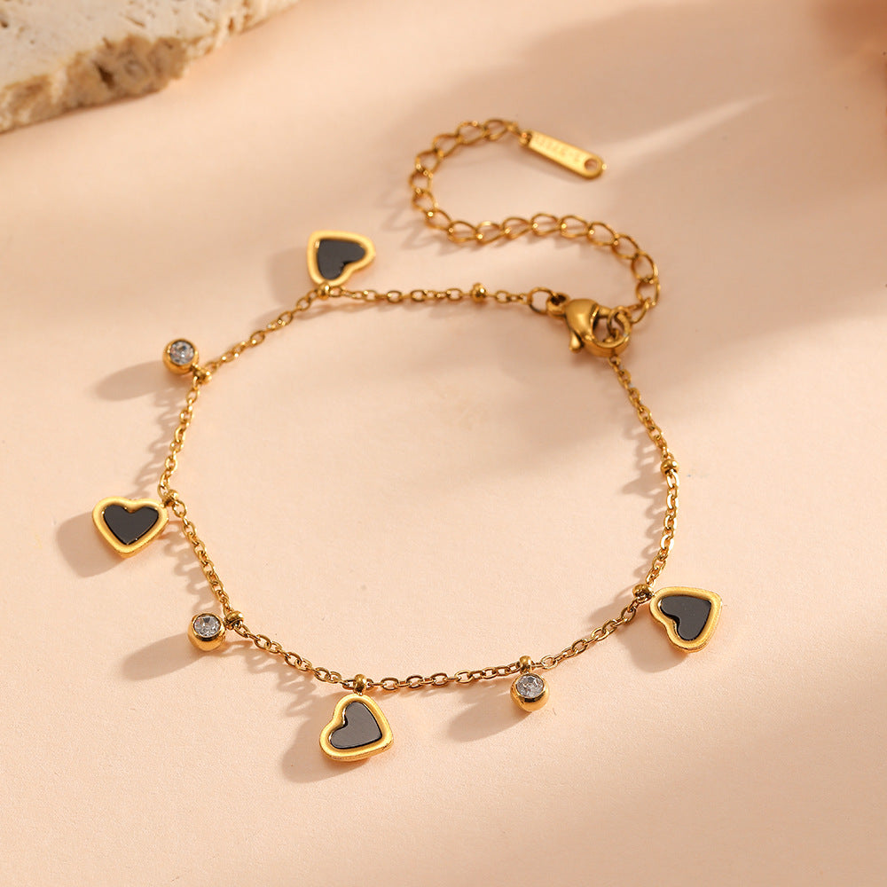 Black Love Pendant Layered Anklet — gold anklet, view 3