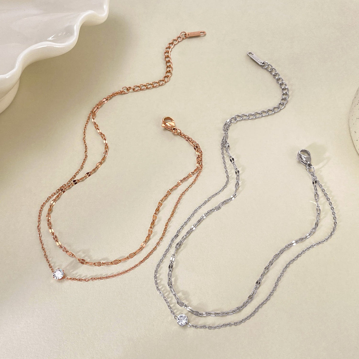 Double Layer Rhinestone Anklet — anklet, view 2