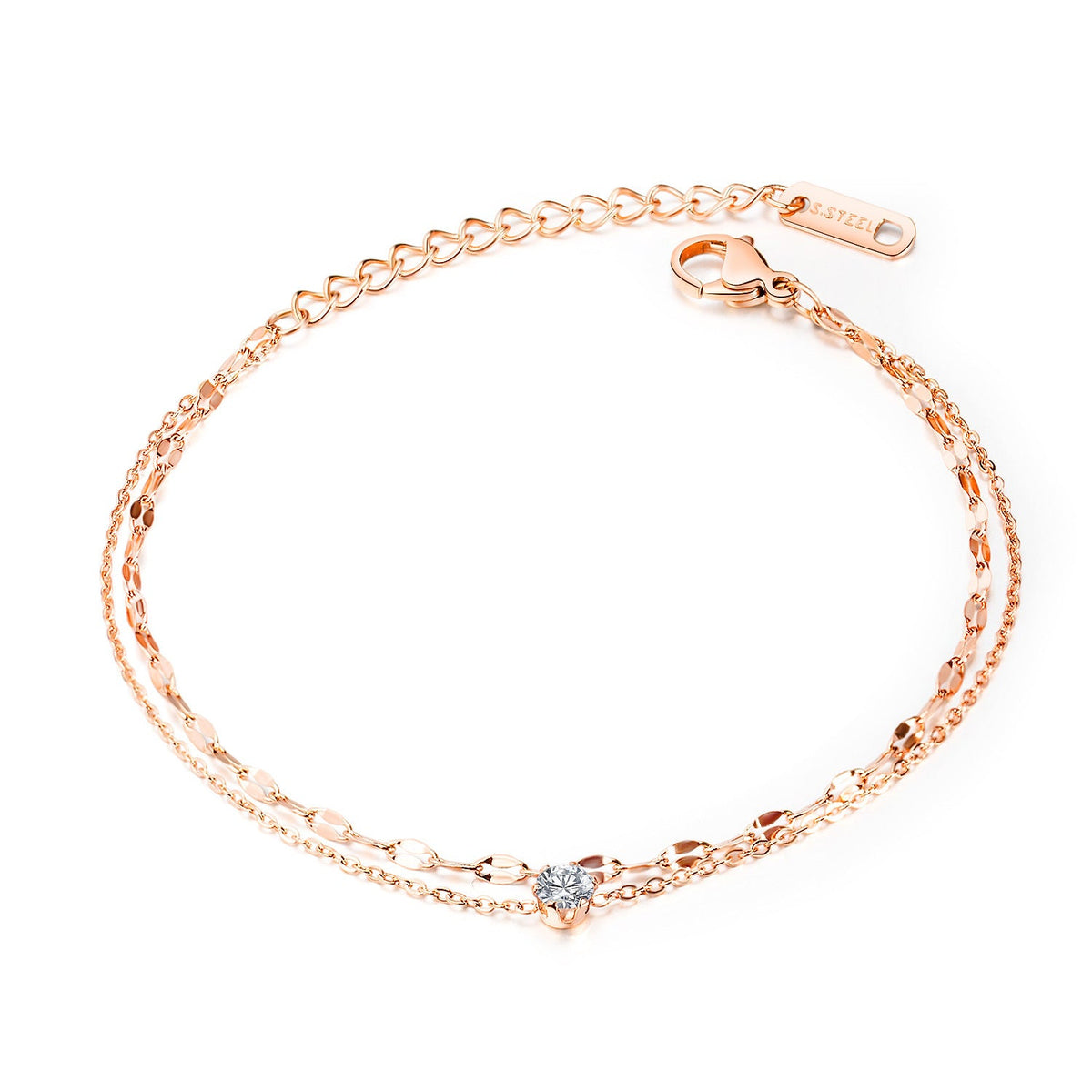 Double Layer Rhinestone Anklet — anklet, view 4