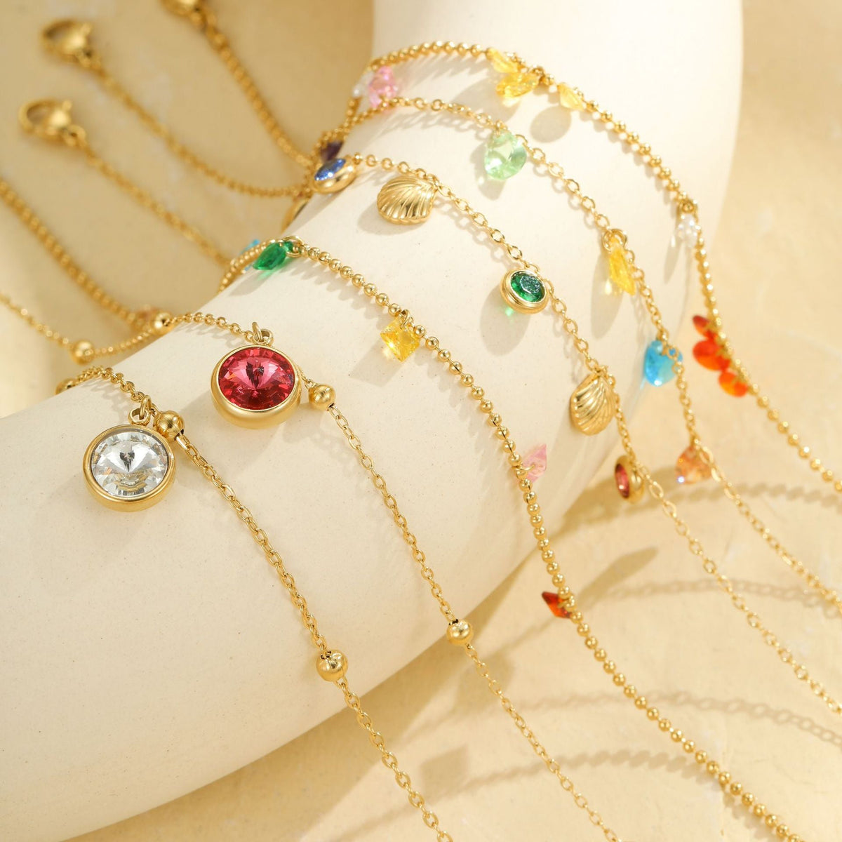 Multi-Colour Rhinestone Tassel Anklet — gold anklet, view 2