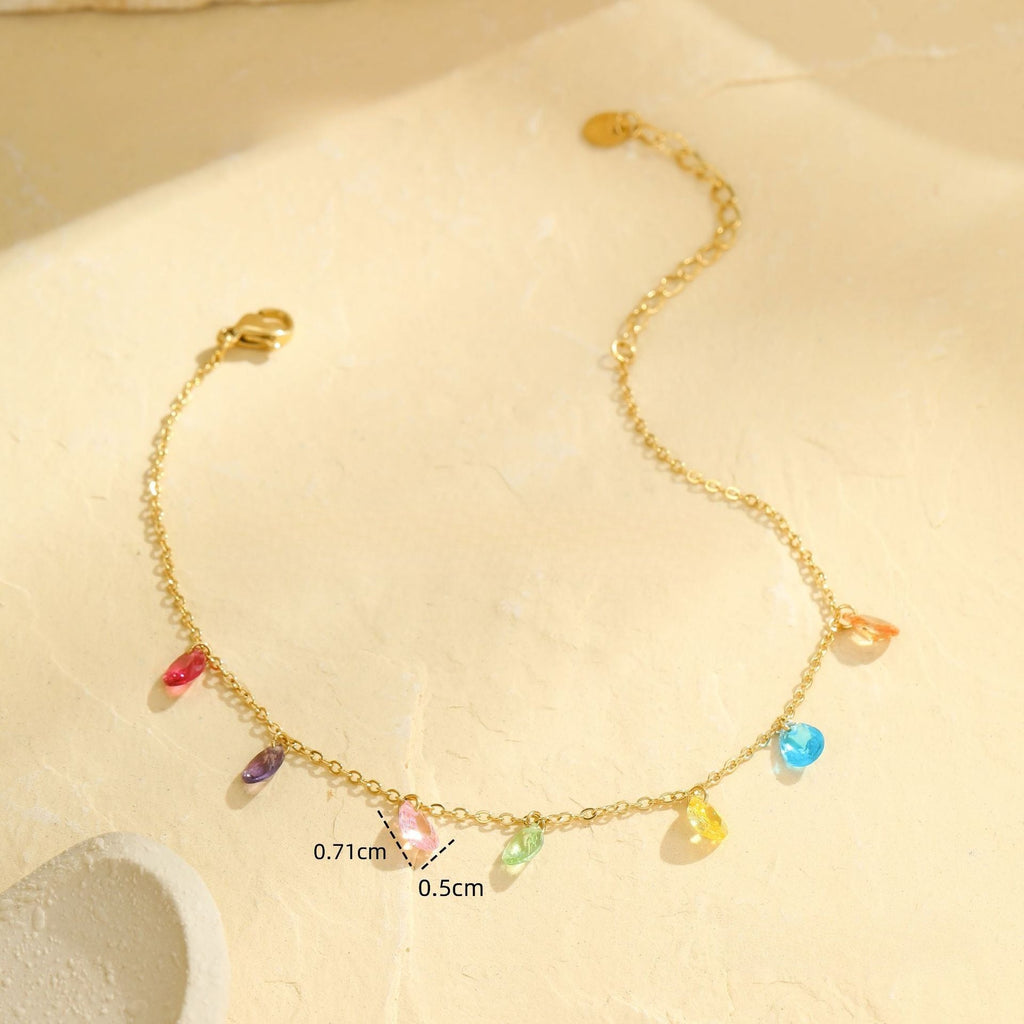 Multi-Colour Rhinestone Tassel Anklet — gold anklet, view 3