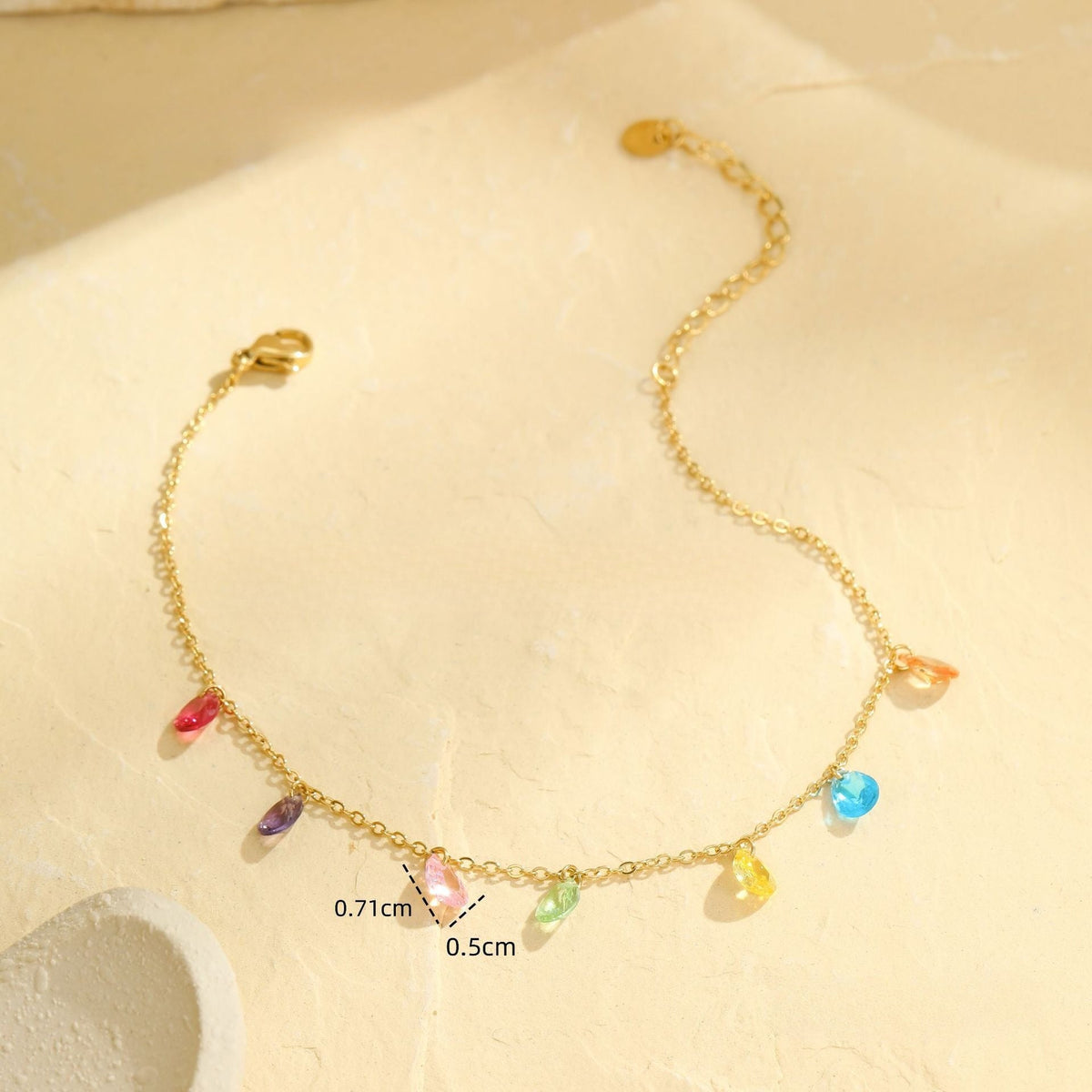 Multi-Colour Rhinestone Tassel Anklet — gold anklet, view 3