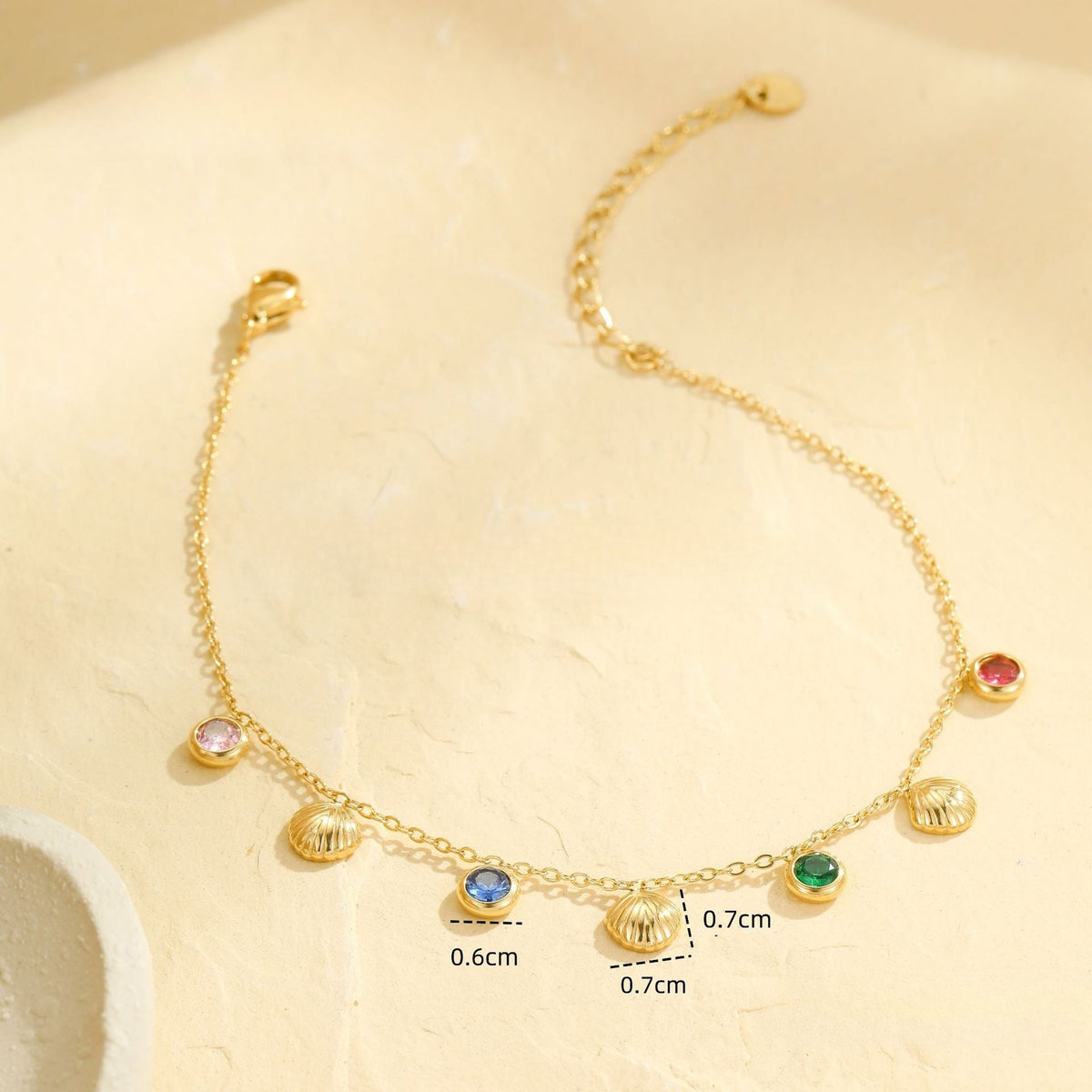 Multi-Colour Rhinestone Tassel Anklet — gold anklet, view 6