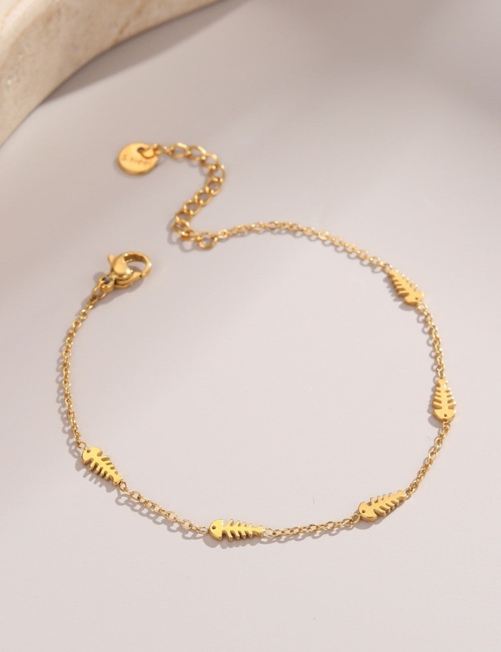 Fishbone and Shell Chain Anklet — gold anklet