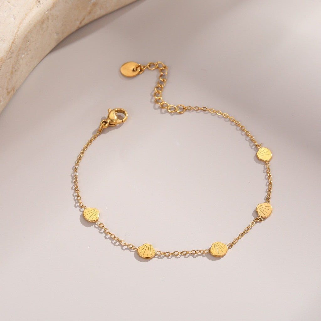 Fishbone and Shell Chain Anklet — gold anklet, view 2