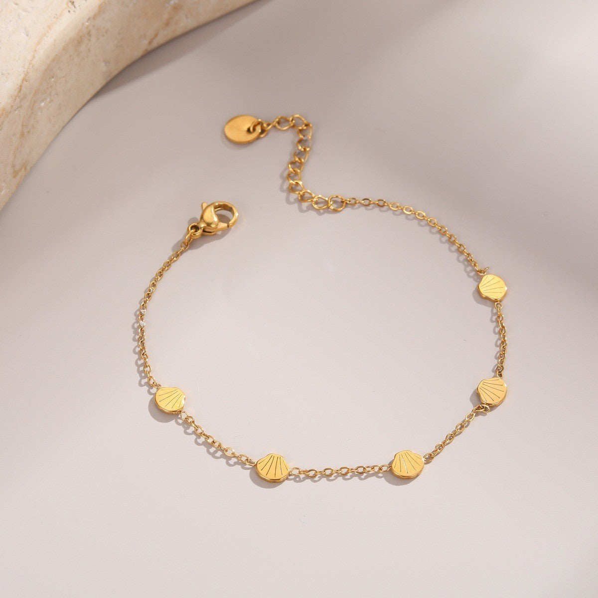 Fishbone and Shell Chain Anklet — gold anklet, view 2