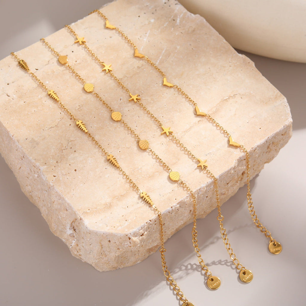 Fishbone and Shell Chain Anklet — gold anklet, view 5