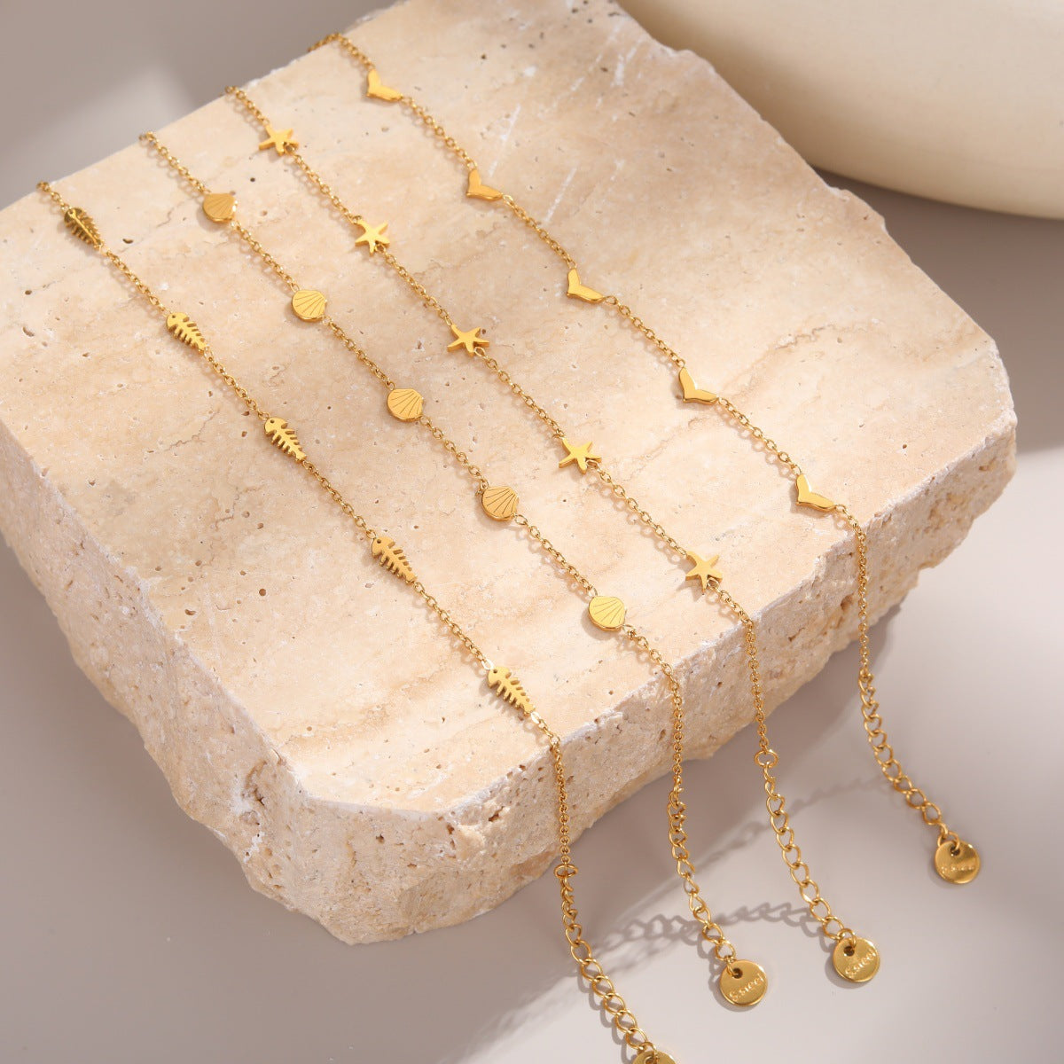 Fishbone and Shell Chain Anklet — gold anklet, view 5