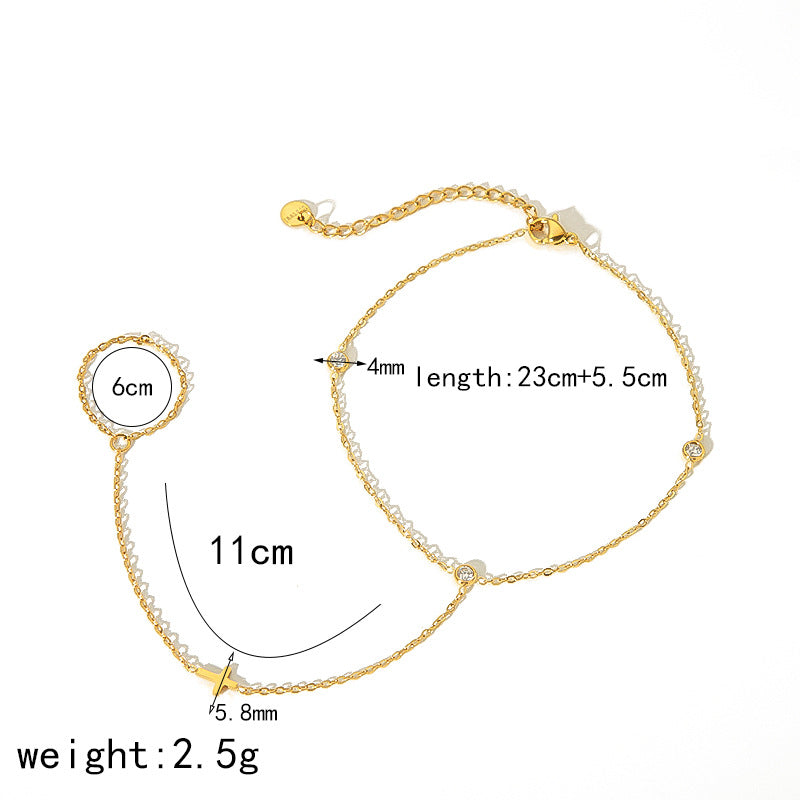 Zirconia Cross Anklet in Gold — gold anklet, view 4