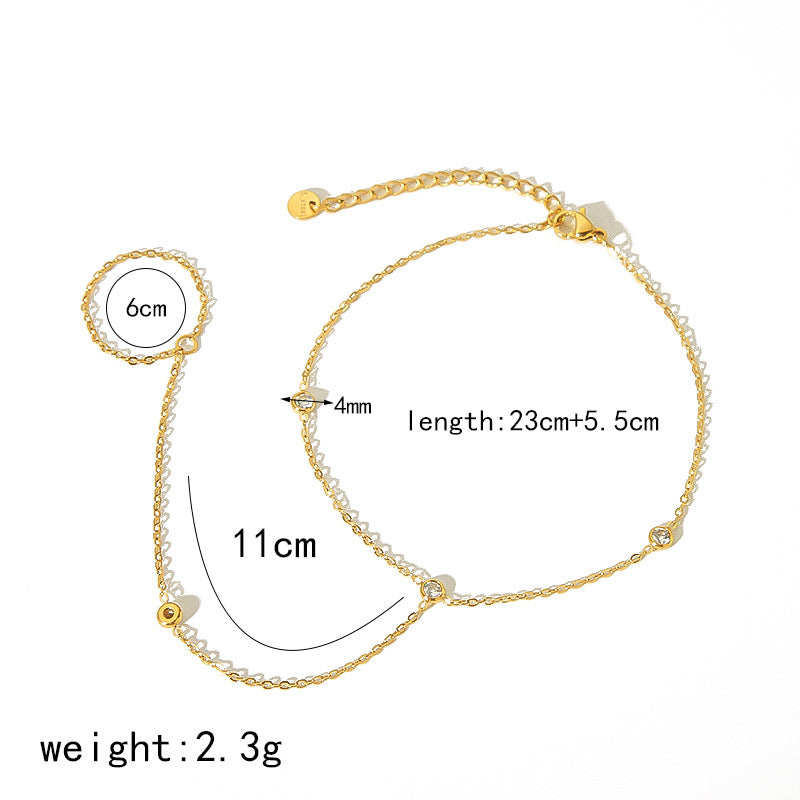 Zirconia Cross Anklet in Gold — gold anklet, view 6