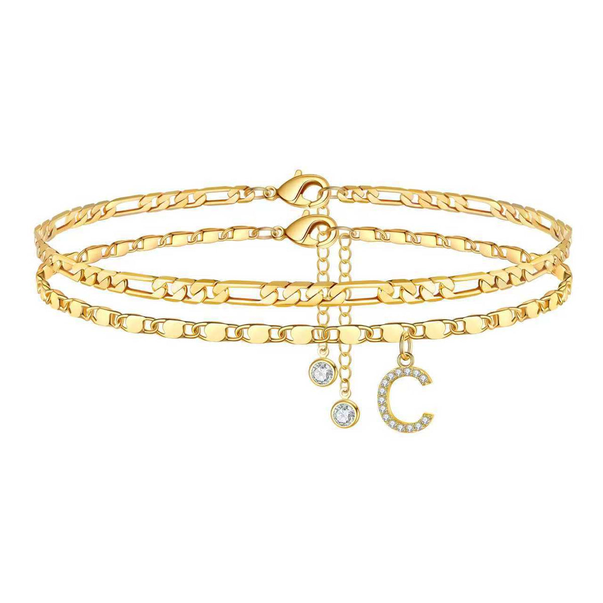 Double Layer Letter Pendant Anklet — anklet, view 3