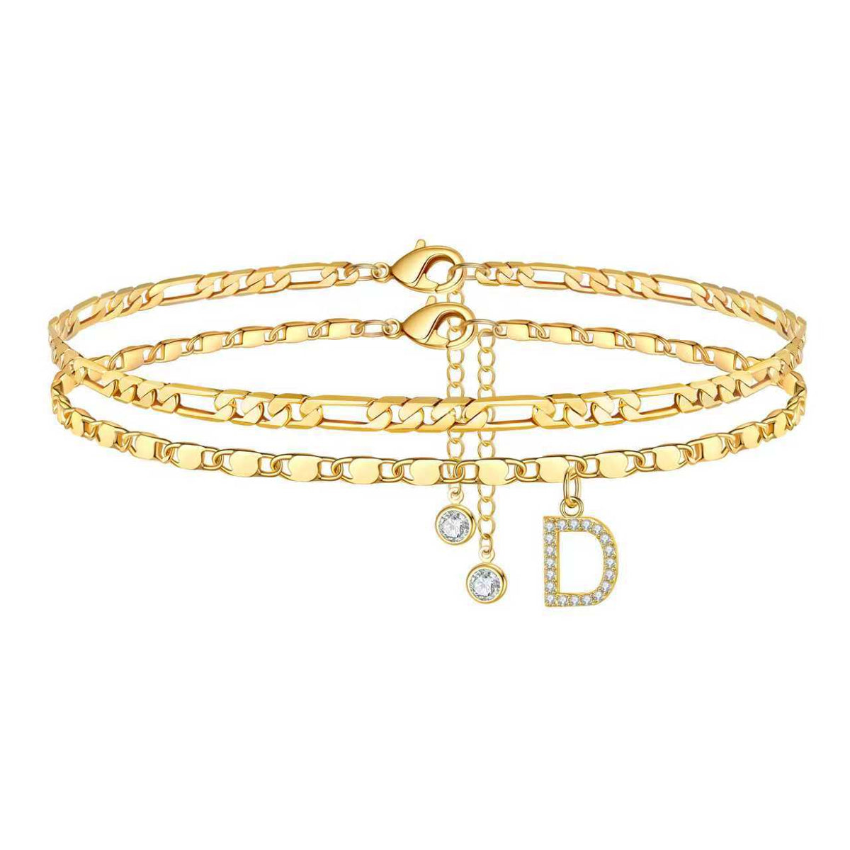 Double Layer Letter Pendant Anklet — anklet, view 4