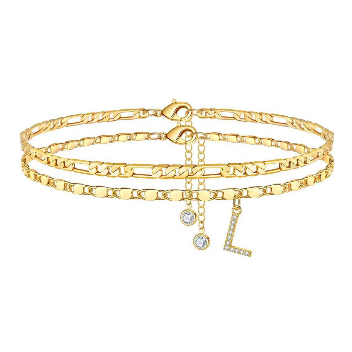 Double Layer Letter Pendant Anklet — anklet, view 12