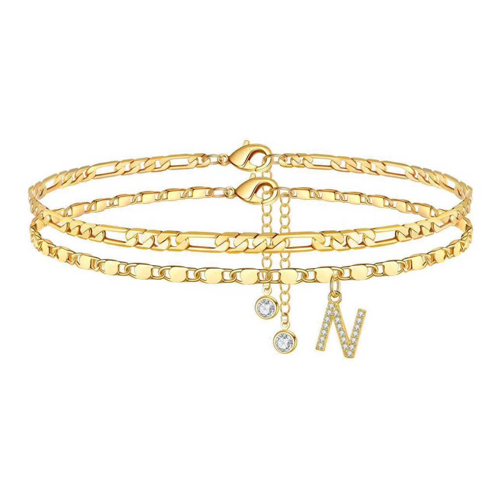 Double Layer Letter Pendant Anklet — anklet, view 14