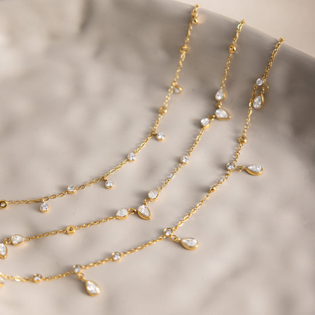 Zirconia Droplet Pendant Anklet — gold anklet, view 2