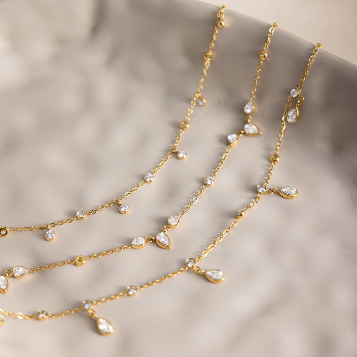 Zirconia Droplet Pendant Anklet — gold anklet, view 2