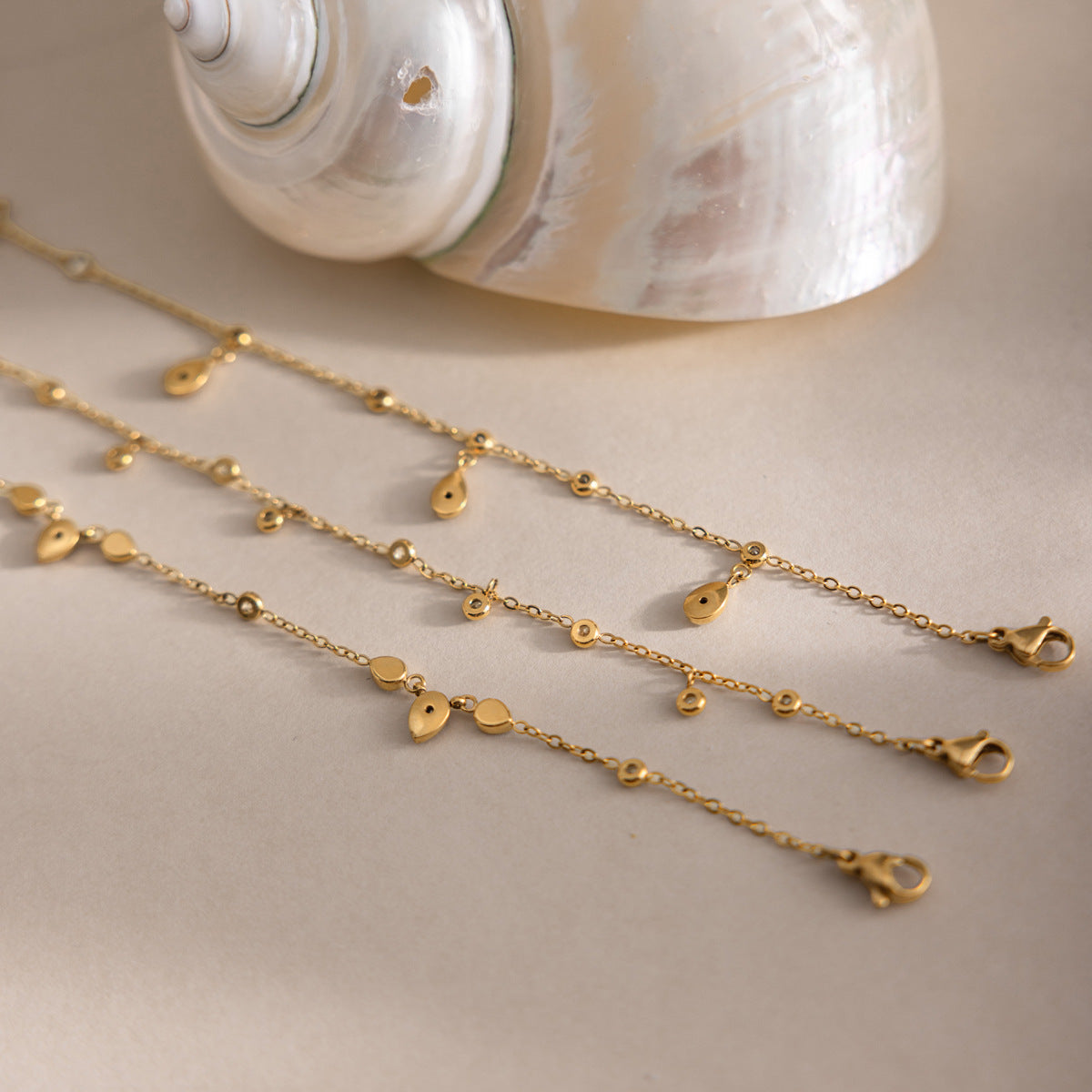 Zirconia Droplet Pendant Anklet — gold anklet, view 4
