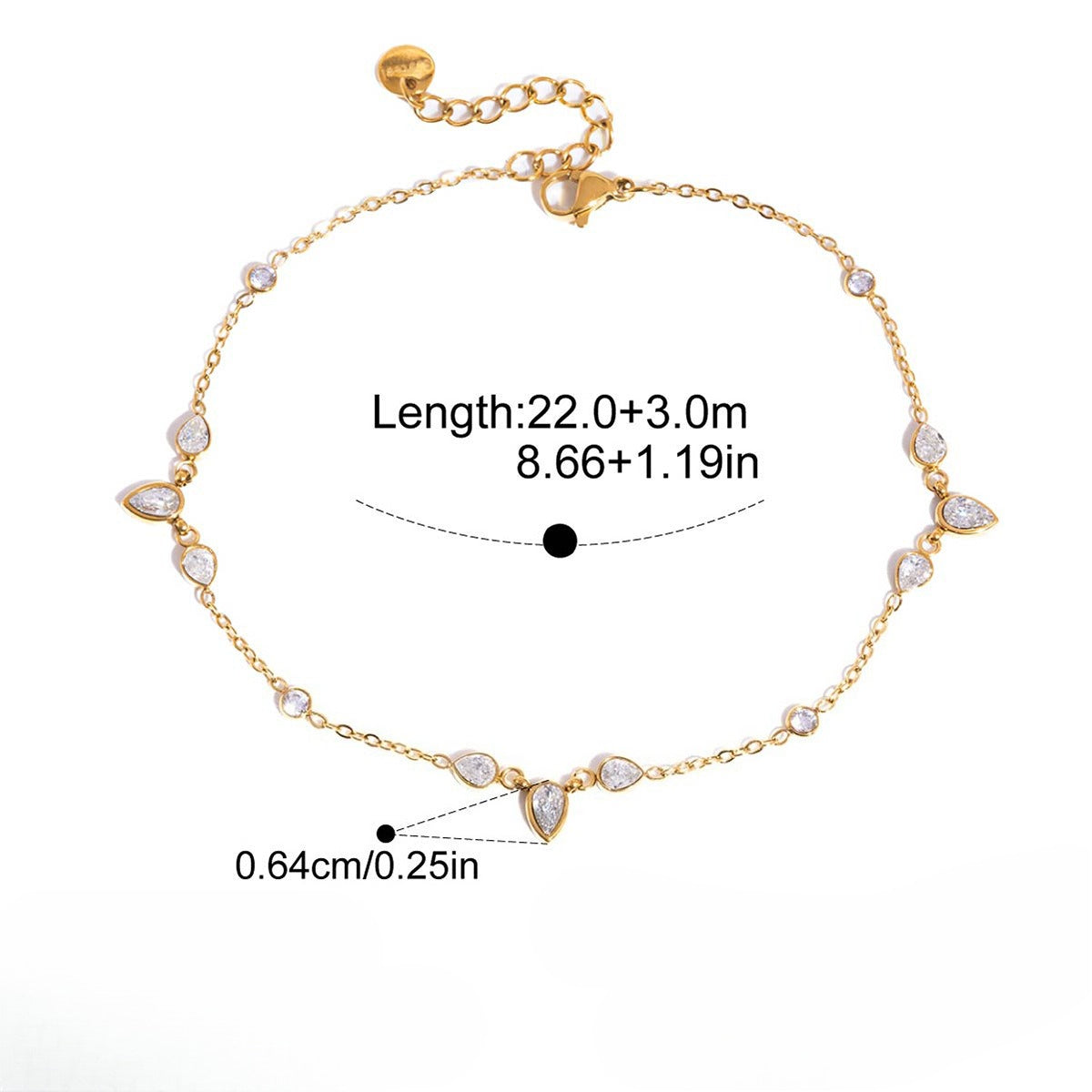 Zirconia Droplet Pendant Anklet — gold anklet, view 5