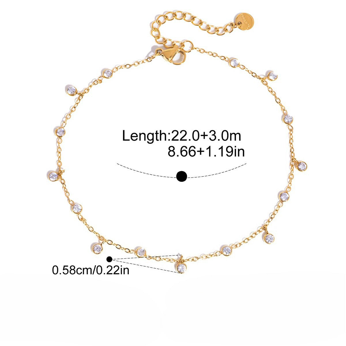 Zirconia Droplet Pendant Anklet — gold anklet, view 6