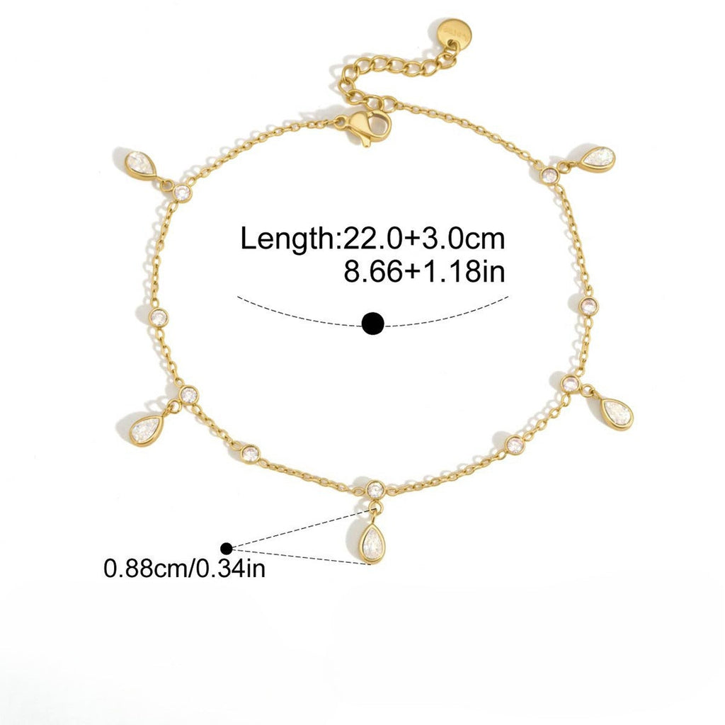 Zirconia Droplet Pendant Anklet — gold anklet, view 7
