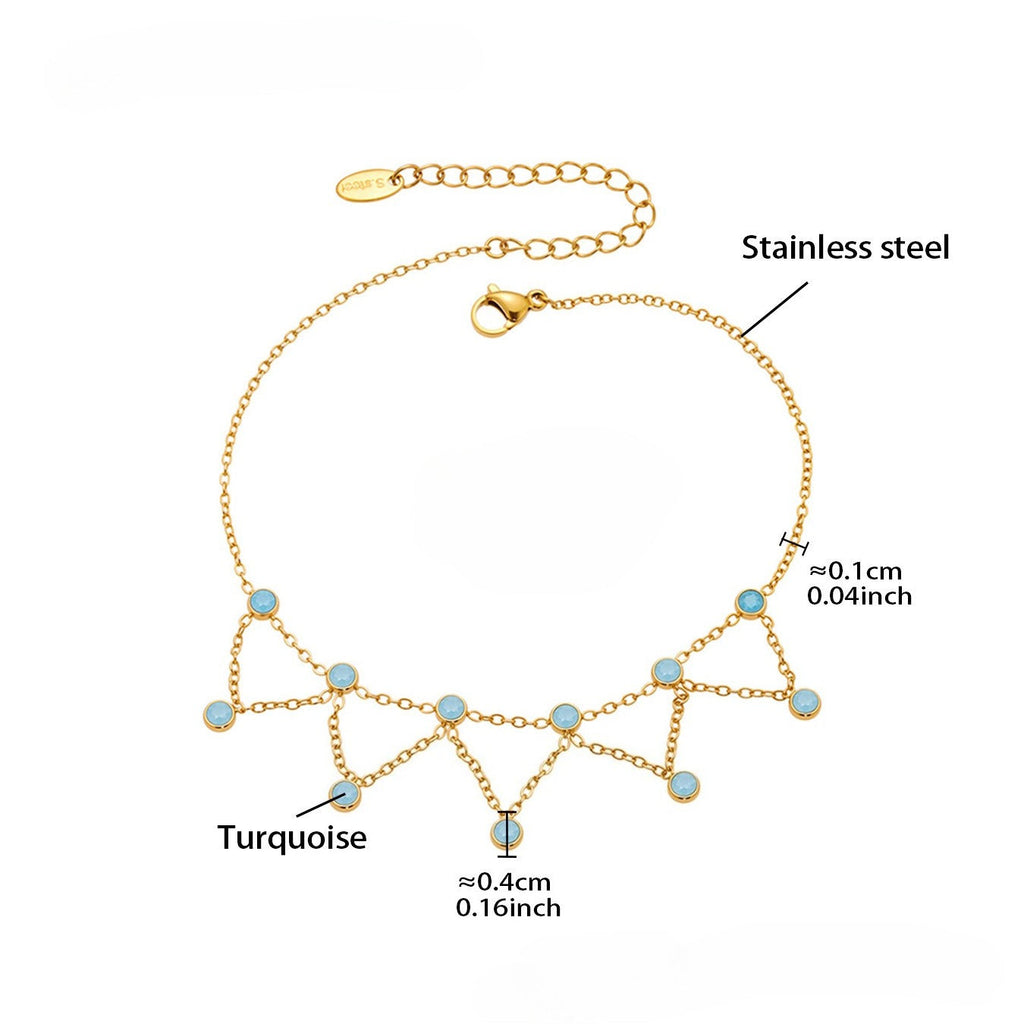Double Layered Rhinestone Anklet — gold anklet, view 5