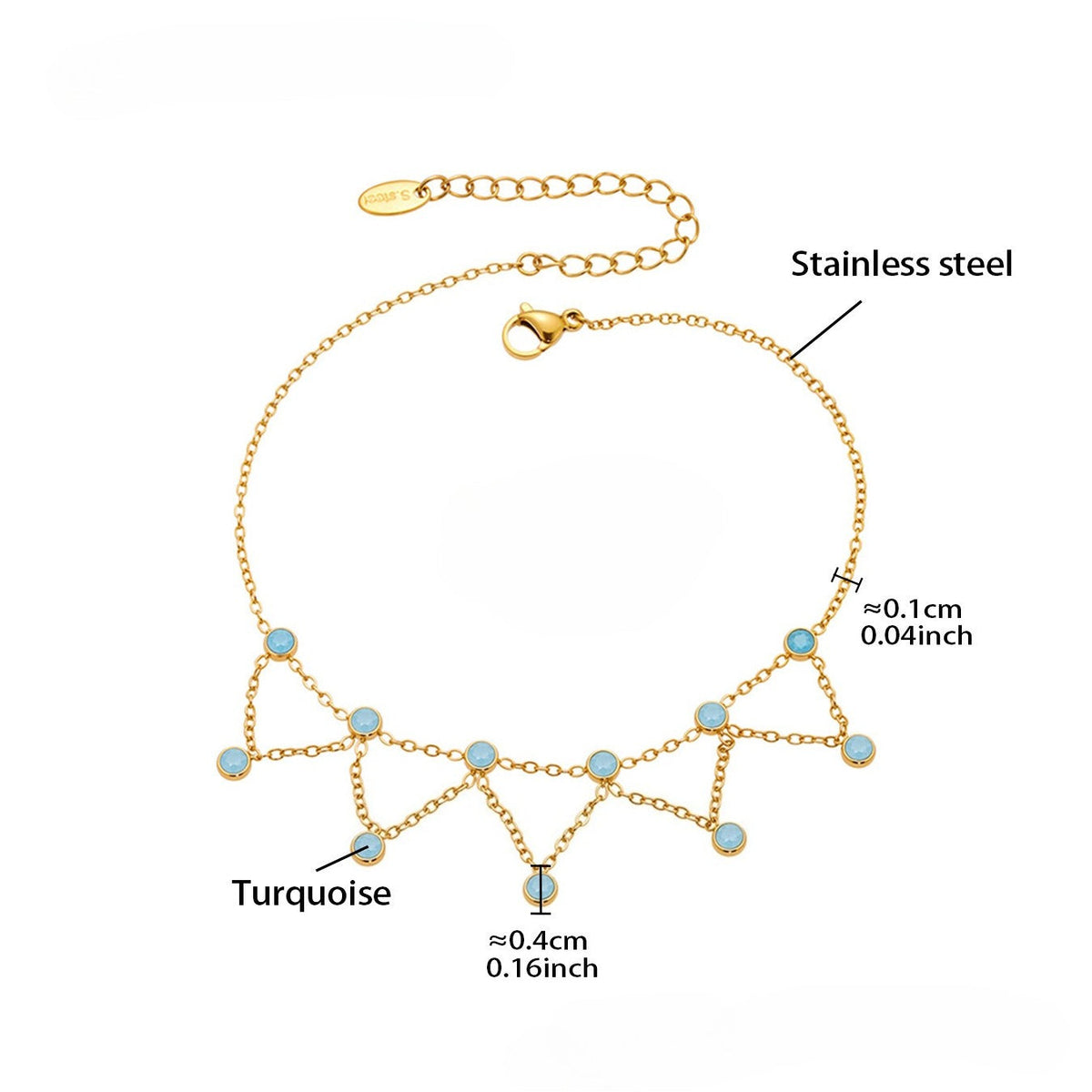 Double Layered Rhinestone Anklet — gold anklet, view 5