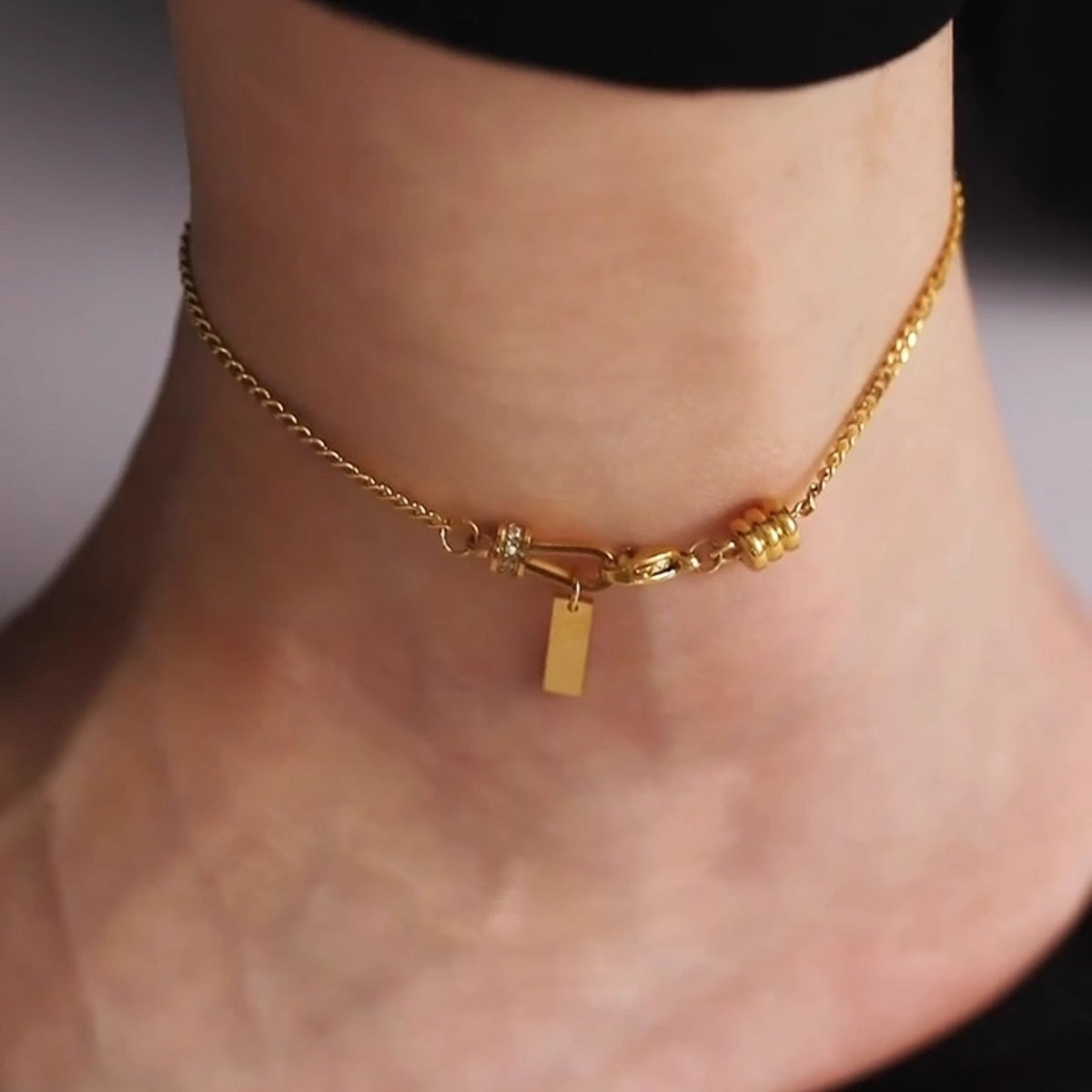 Square Pendant Anklet in Copper — gold anklet, view 3