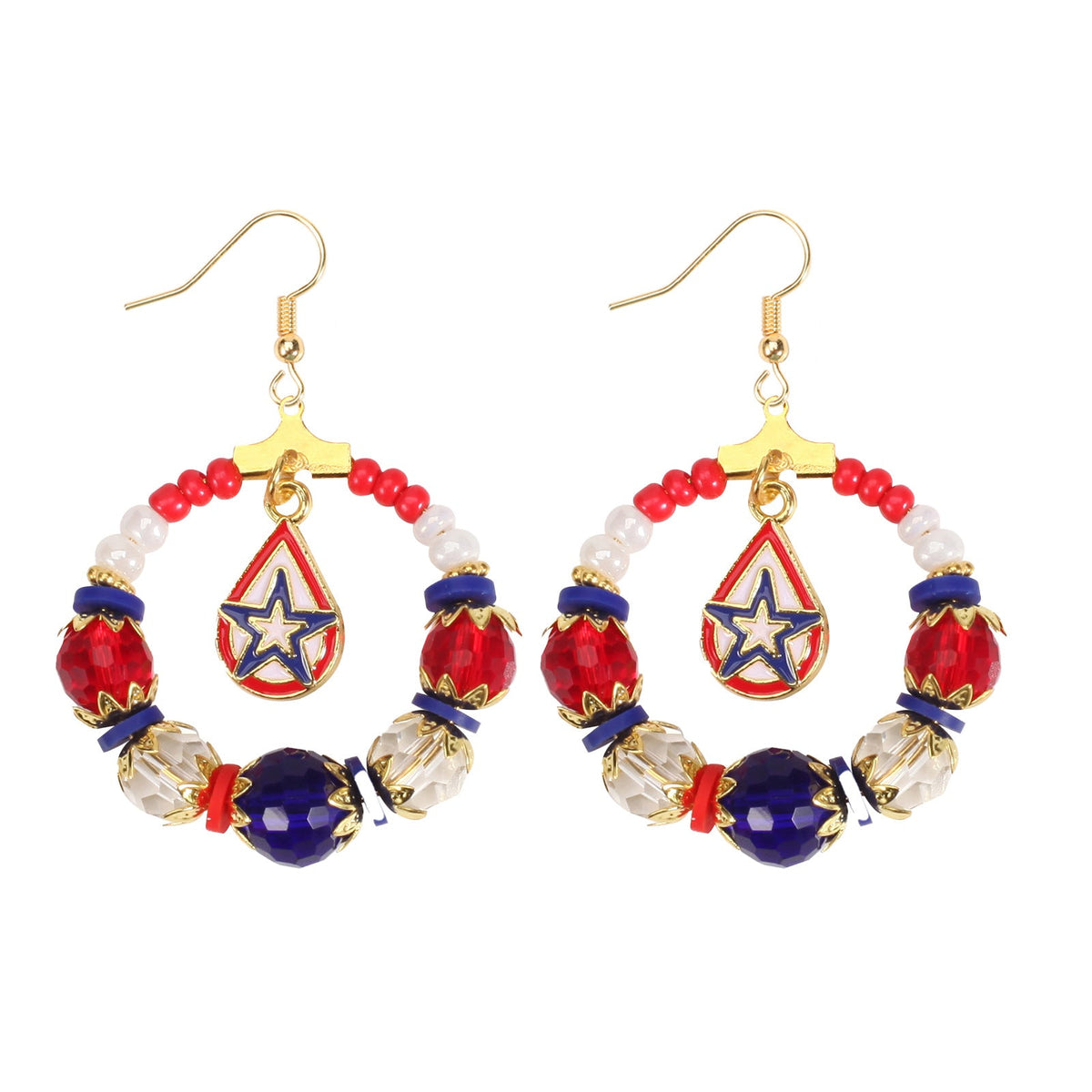 Star Pendant Beaded Chain Earrings — earrings, view 3