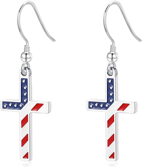 Flag Cross Pendant Hook Earrings — earrings, view 3