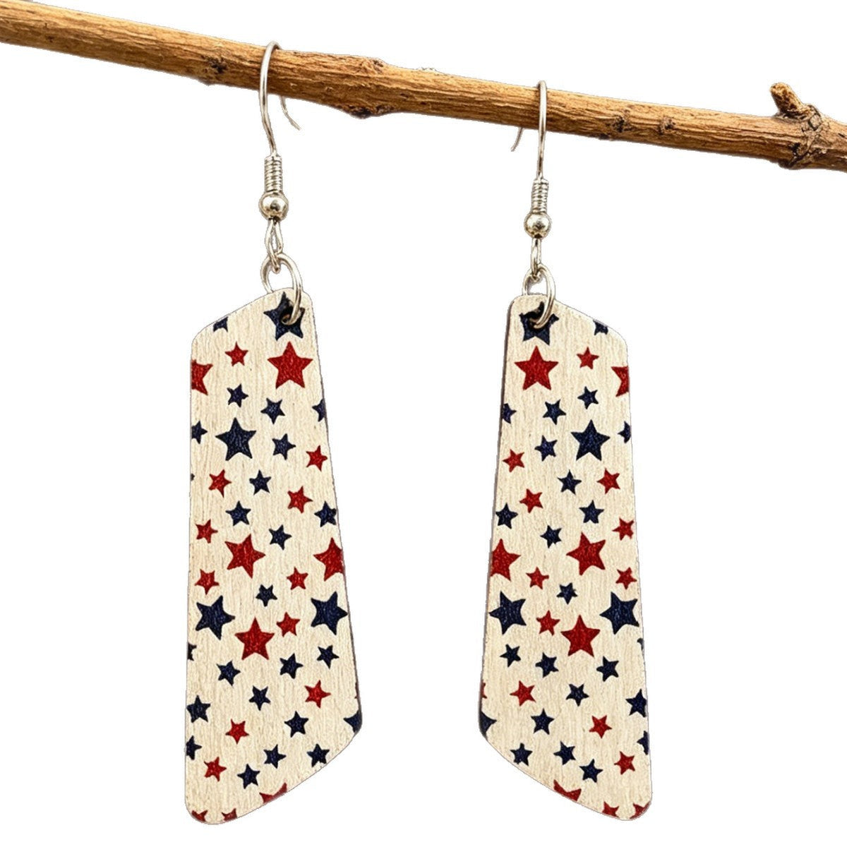 Irregular Wooden Pendant Hook Earrings — white earrings, view 3
