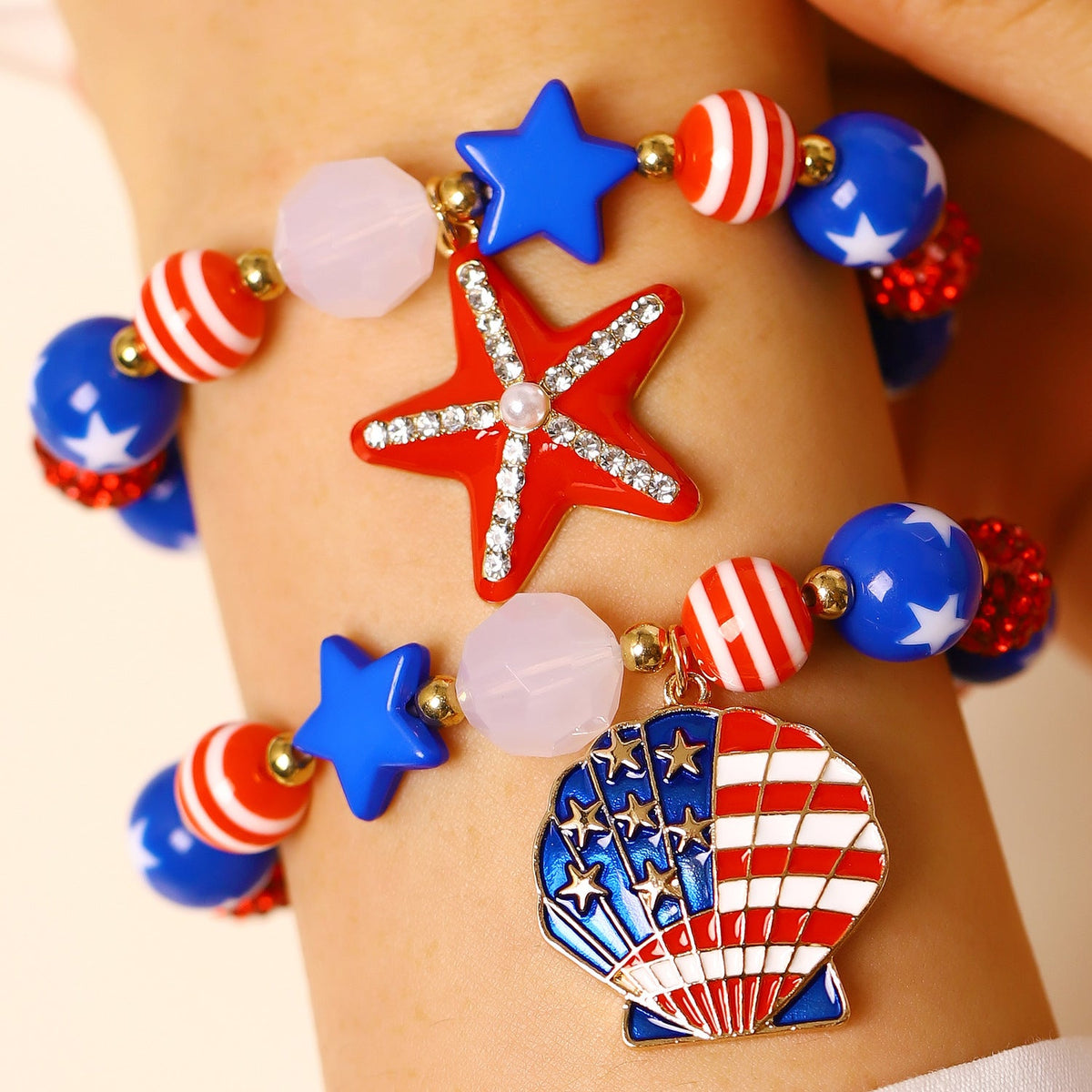 USA Flag Shell Pendant Earrings — earrings, view 3