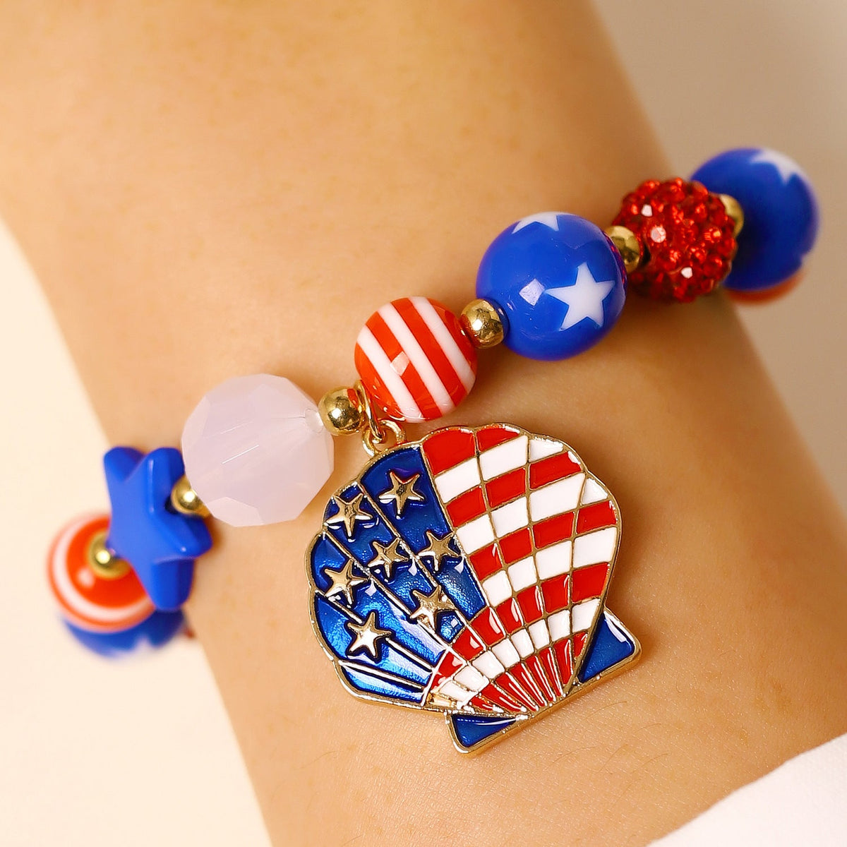 USA Flag Shell Pendant Earrings — earrings, view 6