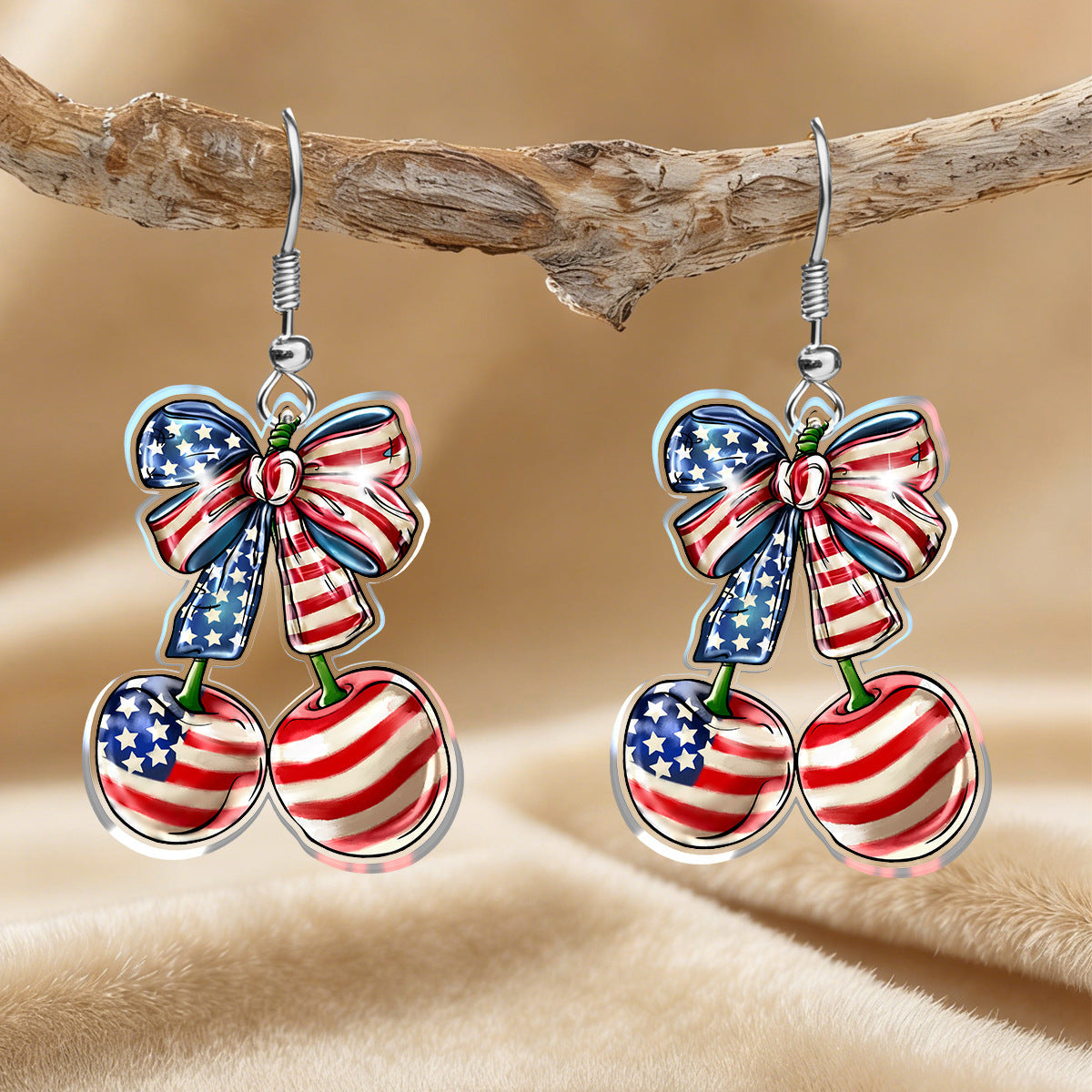Flag Cherry Pendant Hook Earrings — earrings, view 2