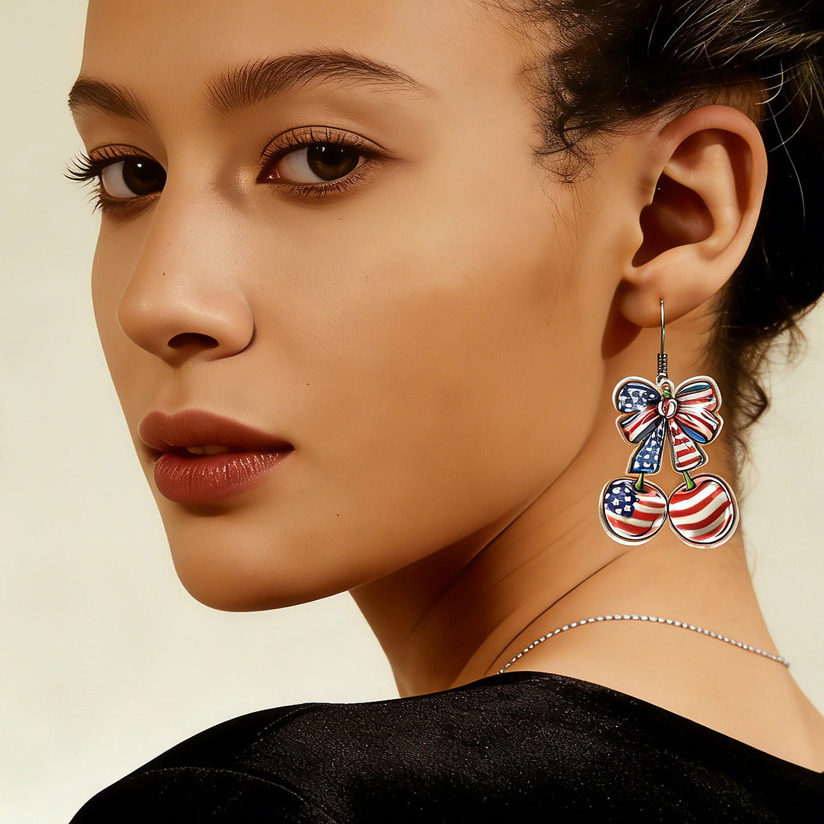 Flag Cherry Pendant Hook Earrings — earrings, view 3