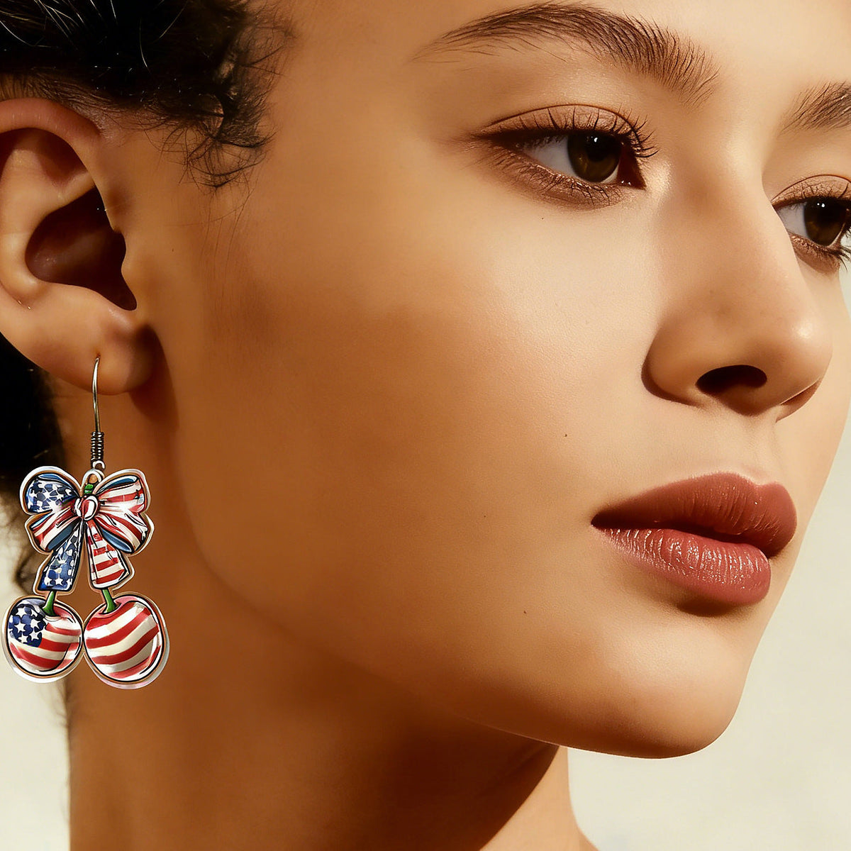 Flag Cherry Pendant Hook Earrings — earrings, view 4