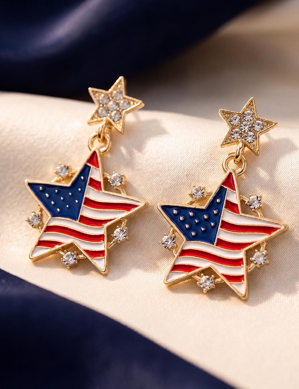 USA Flag Star Pendant Earrings — gold earrings