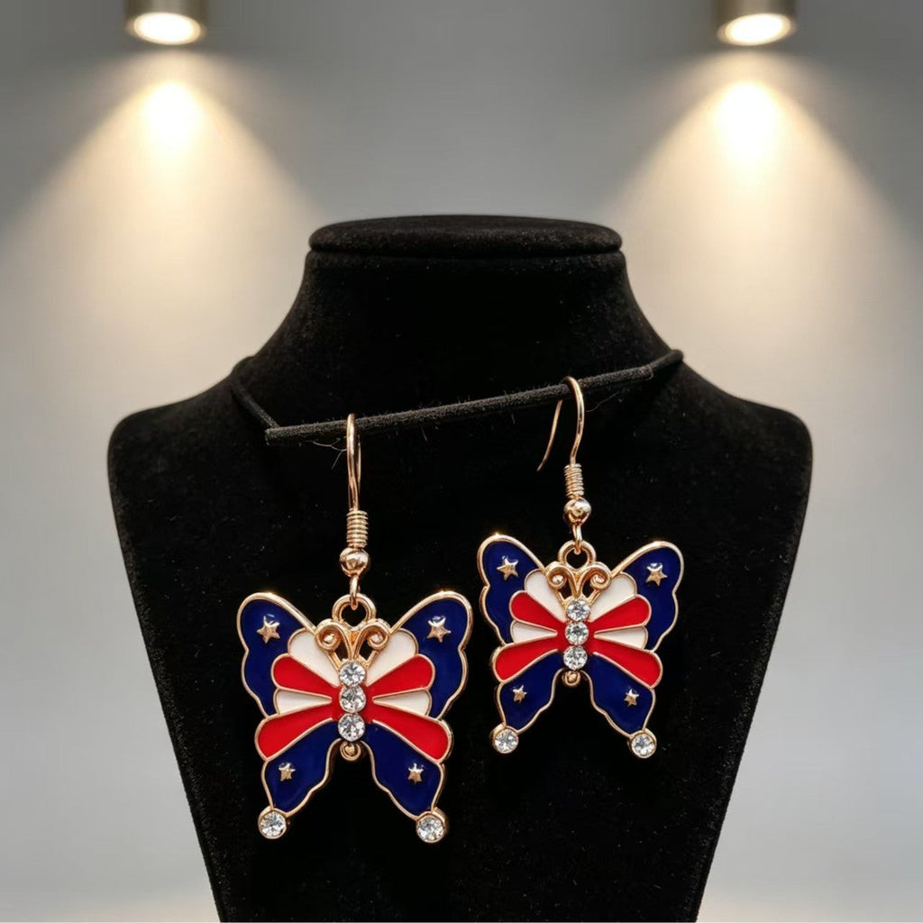 Butterfly Pendant Rhinestone Hook Earrings — earrings, view 4