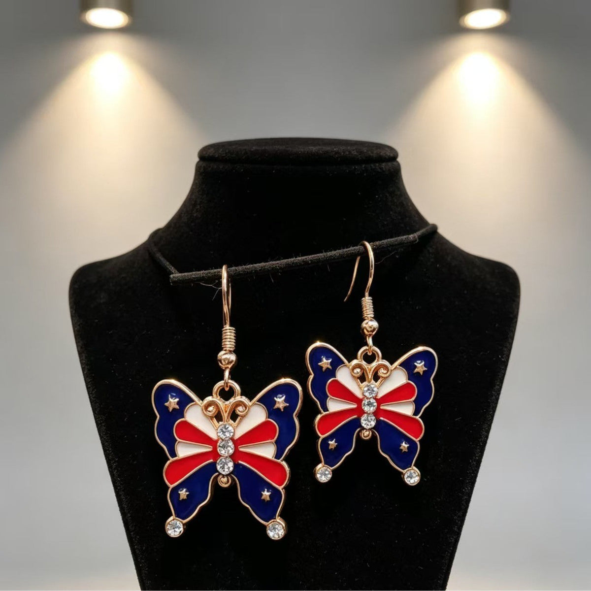 Butterfly Pendant Rhinestone Hook Earrings — earrings, view 4
