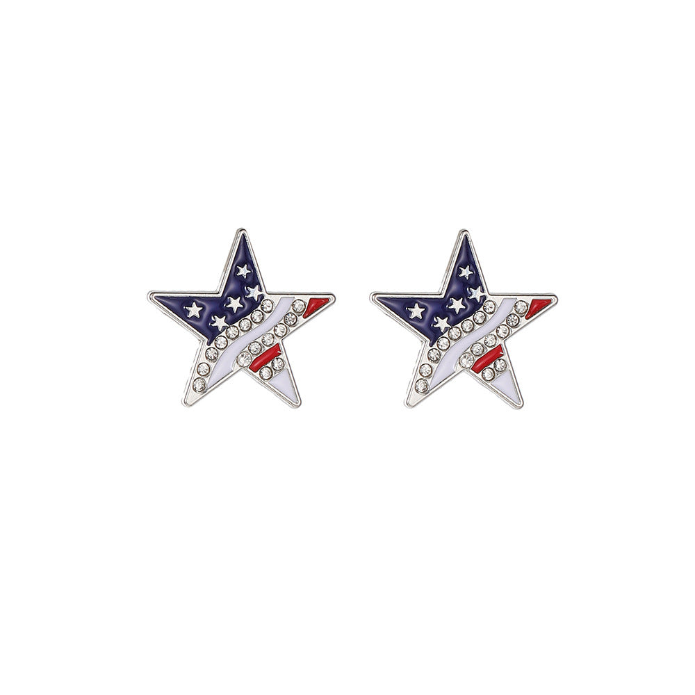 Flag Pattern Star Stud Earrings — silver earrings, view 3