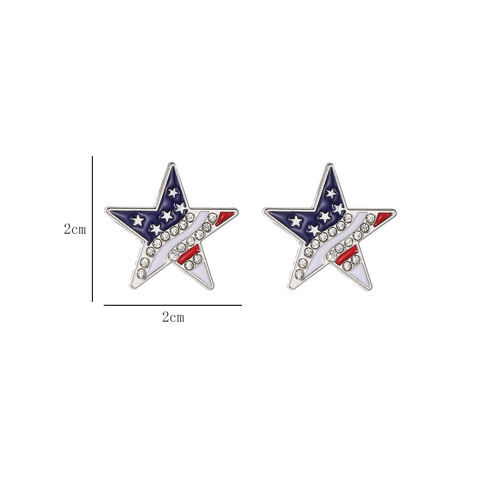 Flag Pattern Star Stud Earrings — silver earrings, view 5