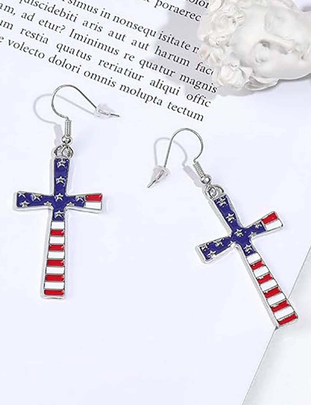 Flag Cross Pendant Earrings — red blue earrings