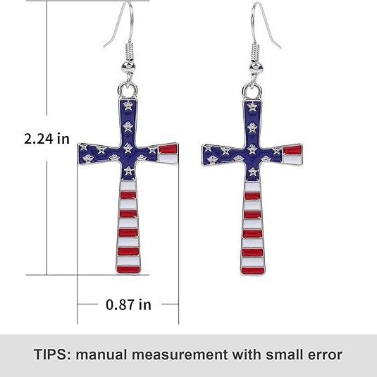 Flag Cross Pendant Earrings — red blue earrings, view 5