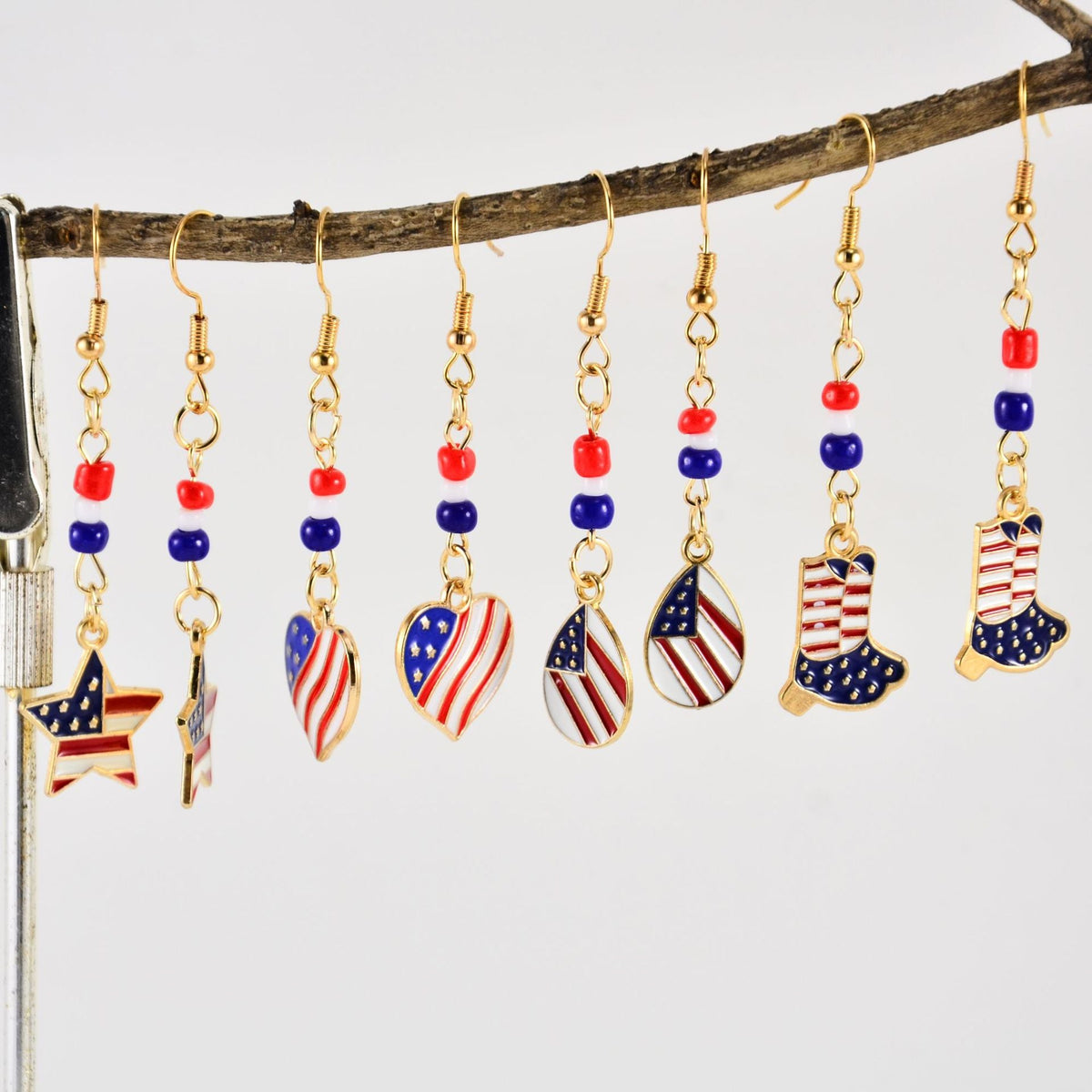 USA Flag Boot Pendant Earrings — earrings, view 2