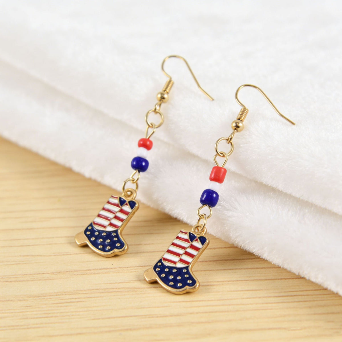 USA Flag Boot Pendant Earrings — earrings, view 3