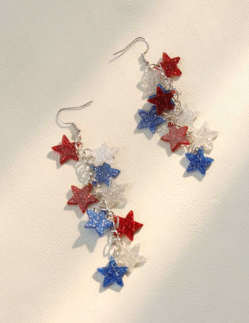 Glitter Star Pendant Dangle Earrings — red blue earrings