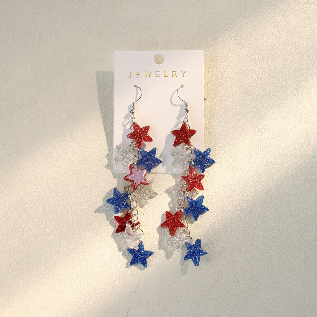 Glitter Star Pendant Dangle Earrings — red blue earrings, view 2