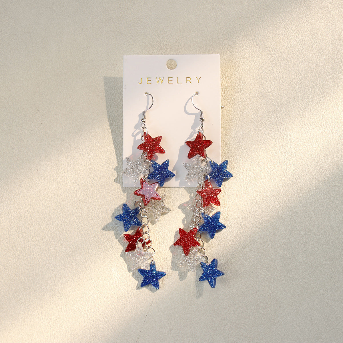 Glitter Star Pendant Dangle Earrings — red blue earrings, view 2